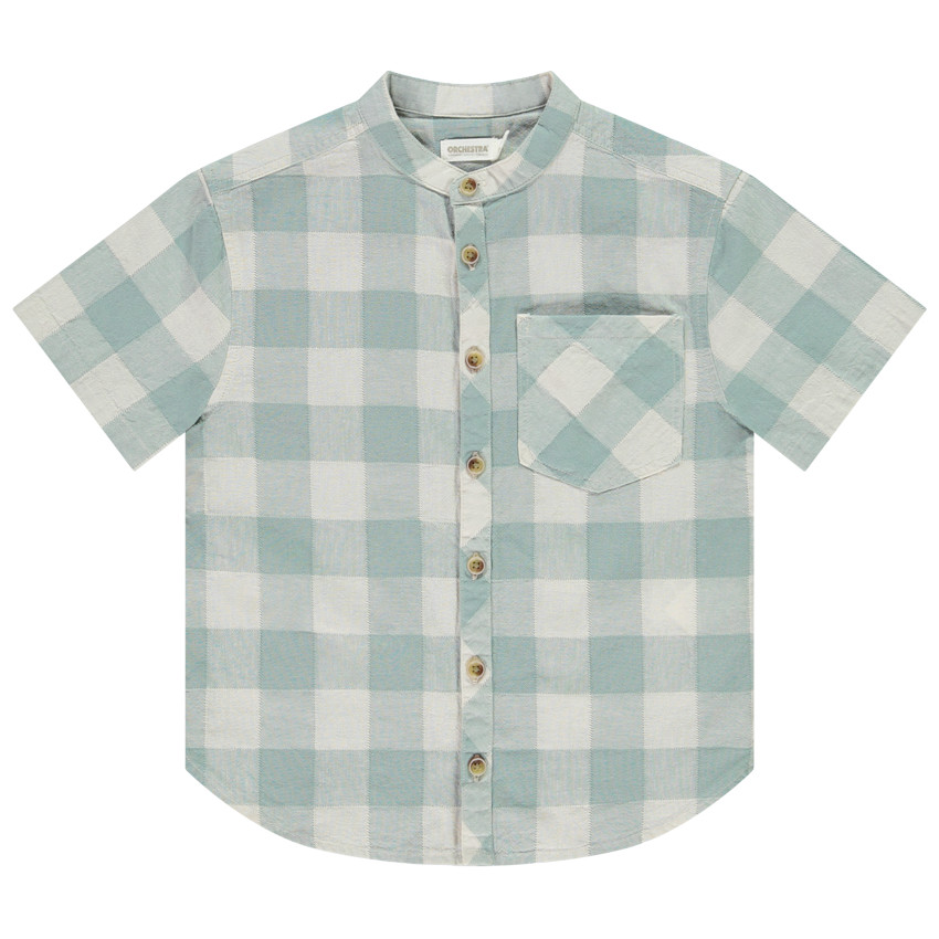 Πουκάμισο κοντομάνικο με καρό σχέδιο και γιακά mao για αγόρι 