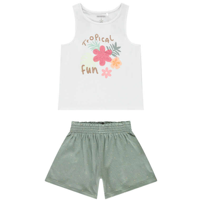 Σετ 2 τμχ. με αμάνικο μπλουζάκι με τροπικό σχέδιο για κορίτσι 