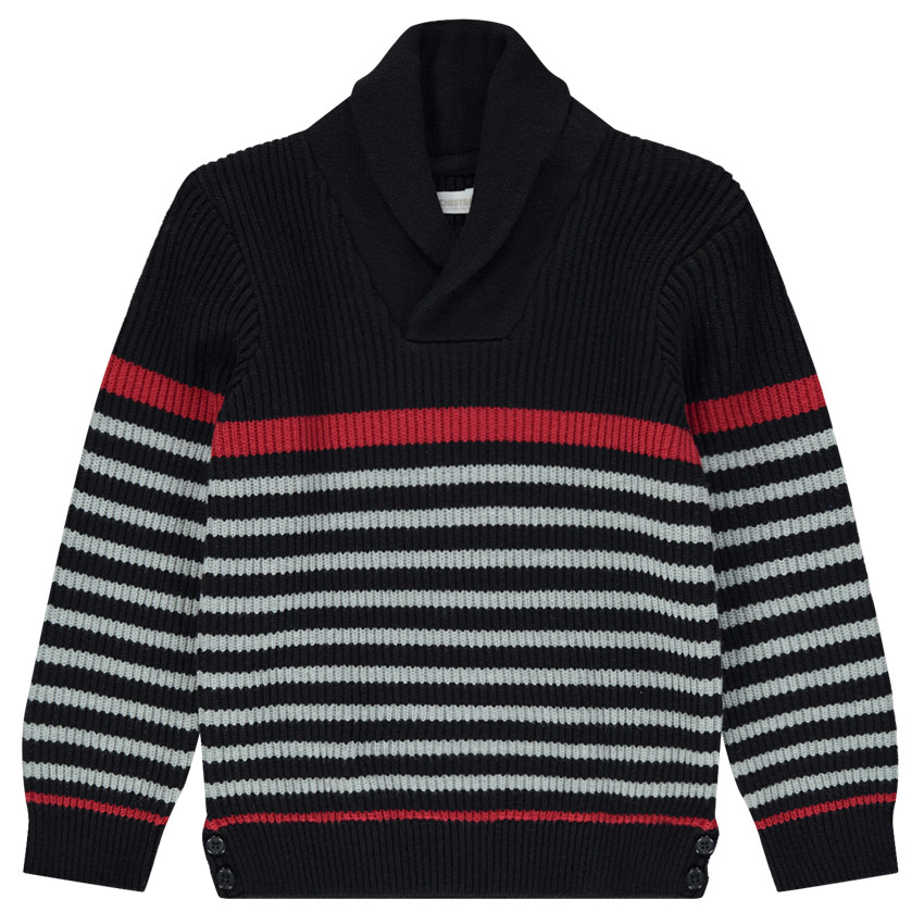 Pull en maille côtelée à rayures et col châle  Additional Pull en maille côtelée à rayures et col châle