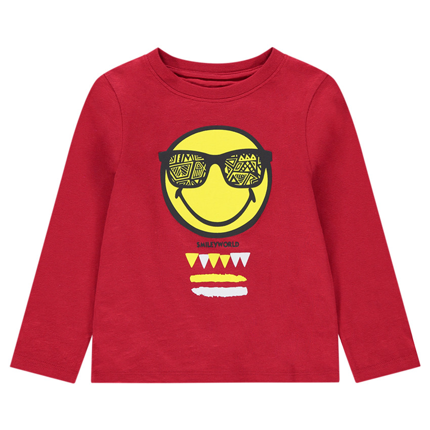 Κόκκινη μακρυμάνικη μπλούζα από ζέρσεϊ με στάμπα ©Smiley 