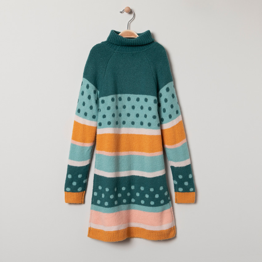 Robe tricot manches longues à motifs jacquard 