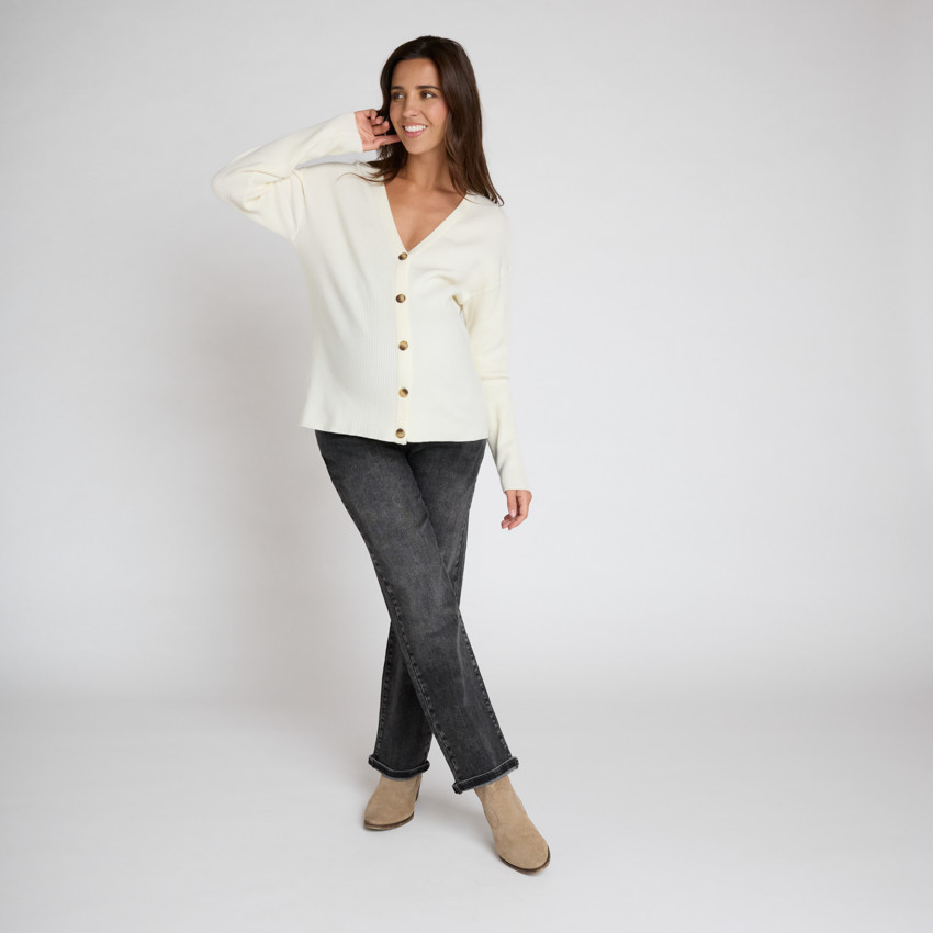 Ζακέτα μακρυμάνικη μονόχρωμη από πλεκτό με κουμπιά για γυναίκα 