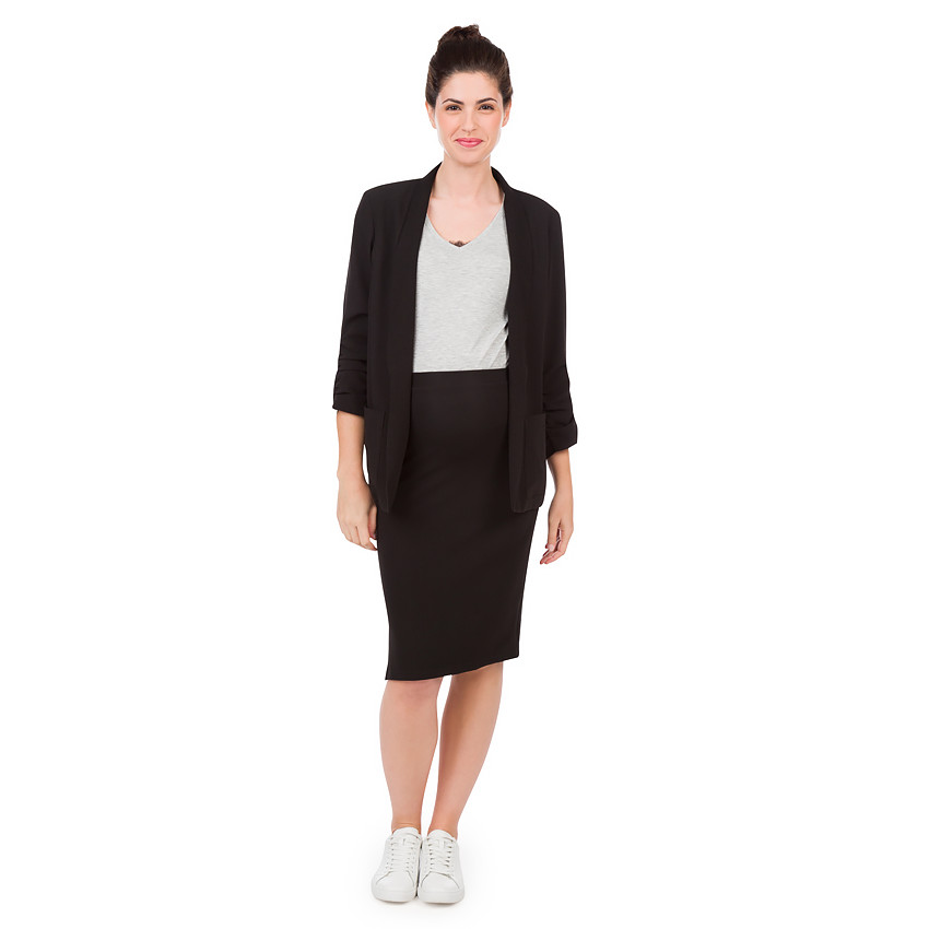 Ψηλόμεση φούστα εγκυμοσύνης κάτω από το γόνατο με ύφανση milano 