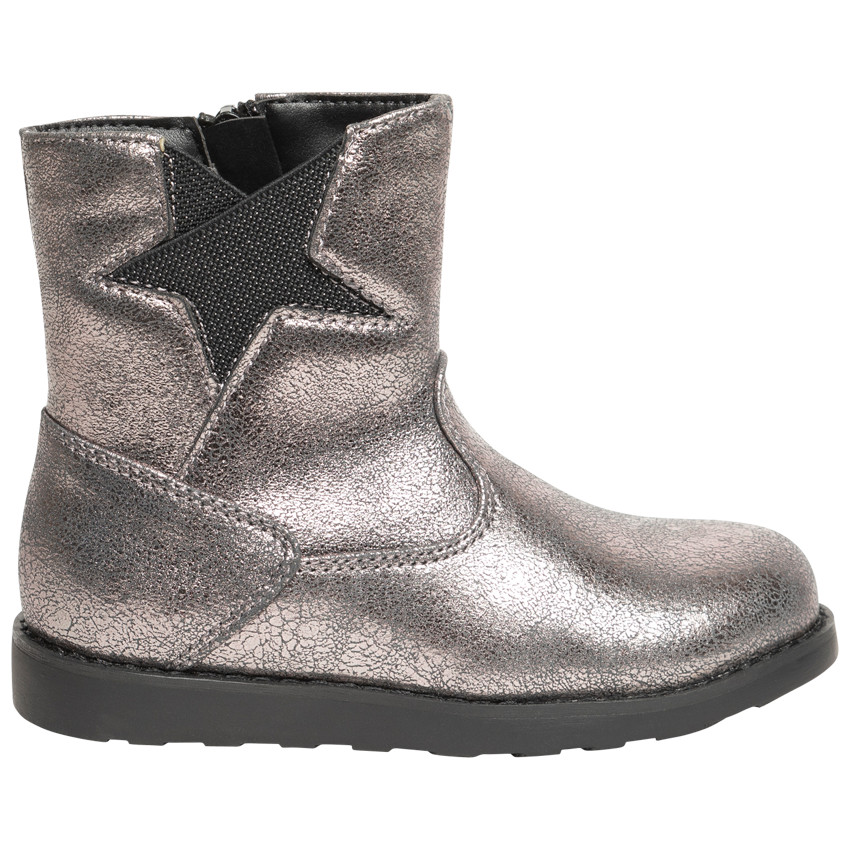 Μποτάκια ασημένια δερματίνη με φερμουάρ και ελαστικό για κορίτσι 