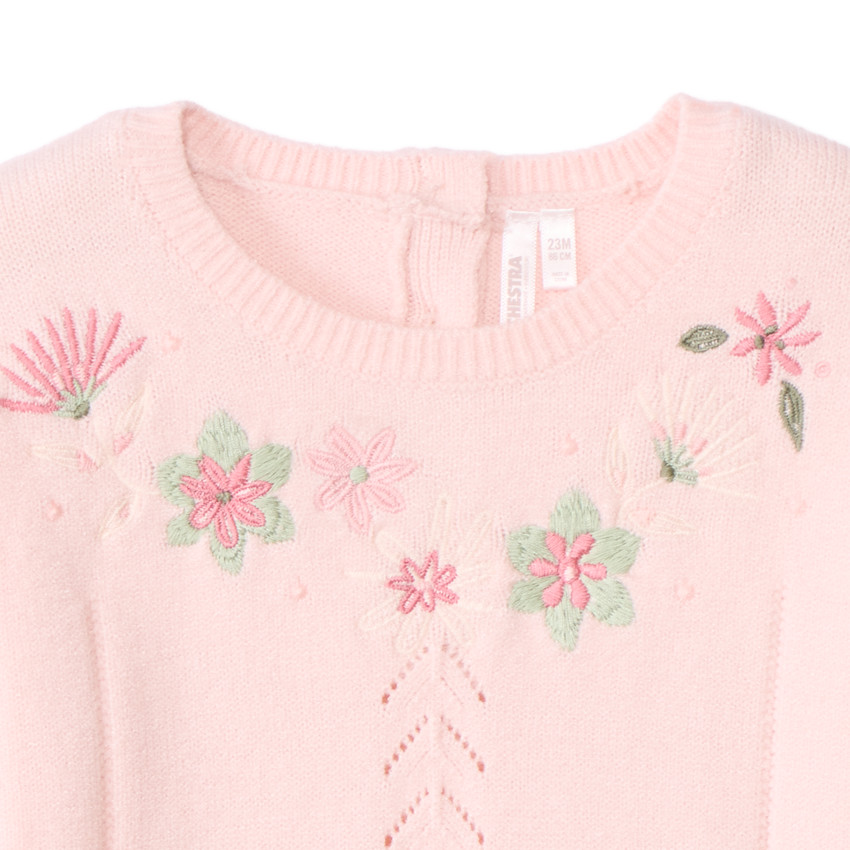 Pull ajouré avec fleurs brodées pour bébé fille 