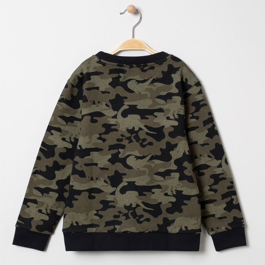 Sweat en molleton motif camouflage et print dinosaure 