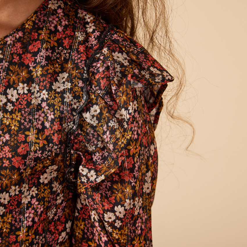 Φόρεμα μακρυμάνικο με βολάν στους ώμους για κορίτσι 