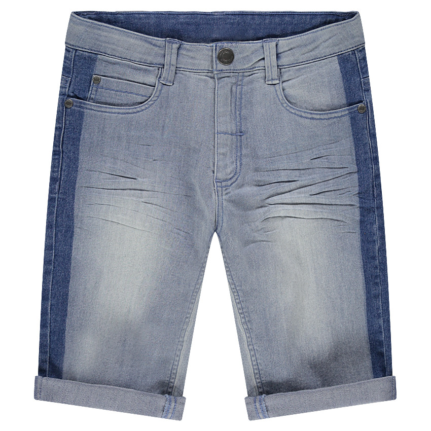 Παιδικά - τζιν βερμούδα με εφέ φθαρμένο με λωρίδες σε αντίθεση 