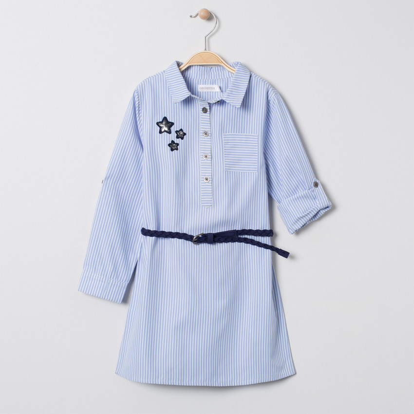 Φόρεμα πουκάμισο μακρυμάνικο ριγέ με ζώνη 