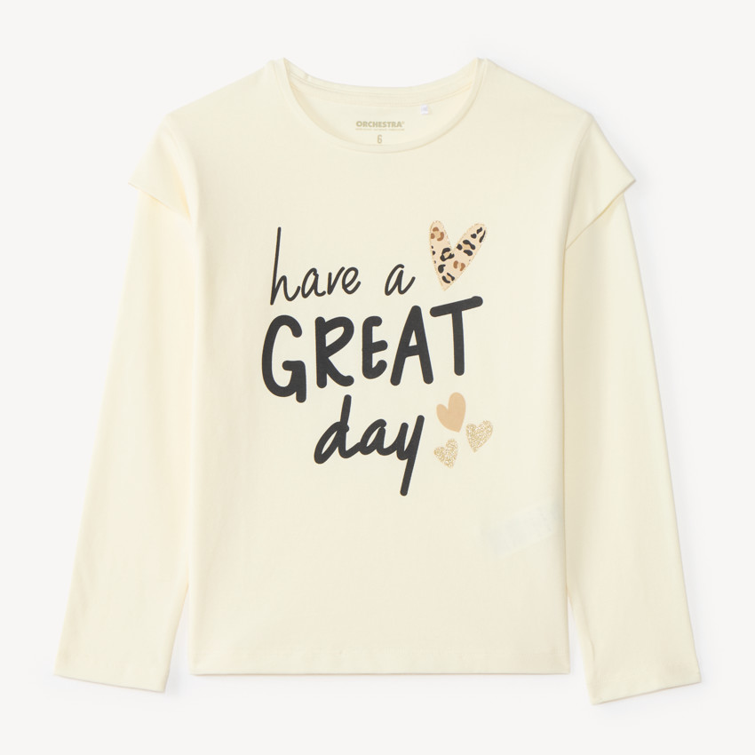 T-shirt à manches longues pour fille avec impression de message et de cœurs 