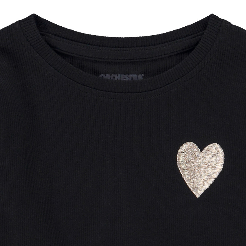 T-shirt μακρυμάνικο ριπ με κέντημα καρδιά για κορίτσι 