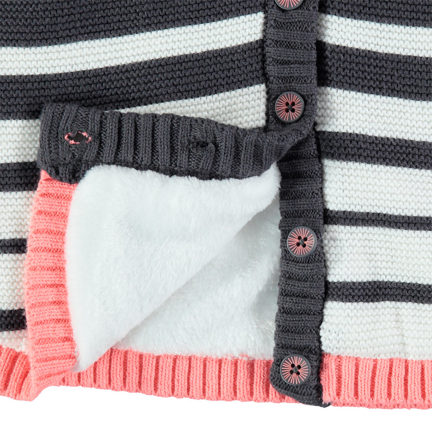 Ριγέ πλεκτή ζακέτα με επένδυση sherpa 