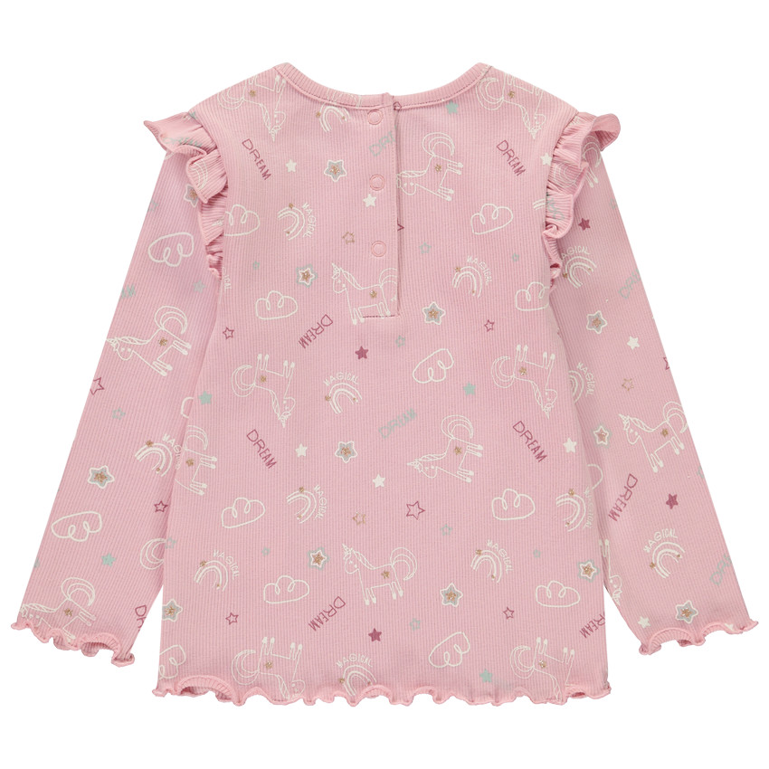 T-shirt μακρυμάνικο με βολάν από πλεκτό ύφασμα για μωρό κορίτσι 