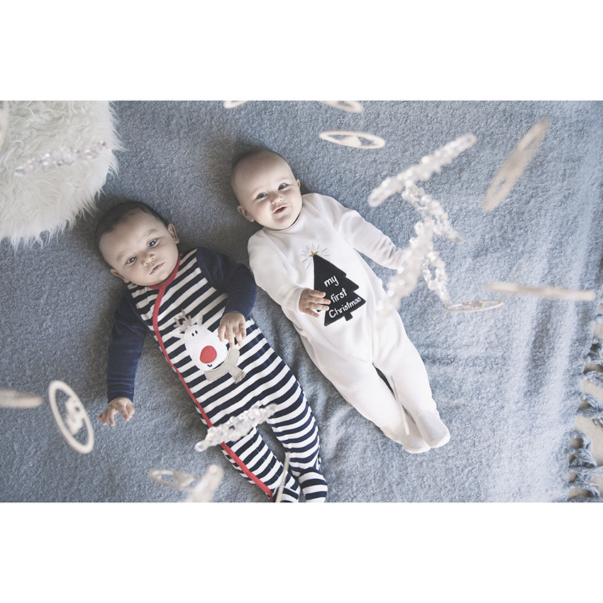 Ολόσωμο φορμάκι βελουτέ με σχέδιο χριστουγεννιάτικο δέντρο για μωρό 
