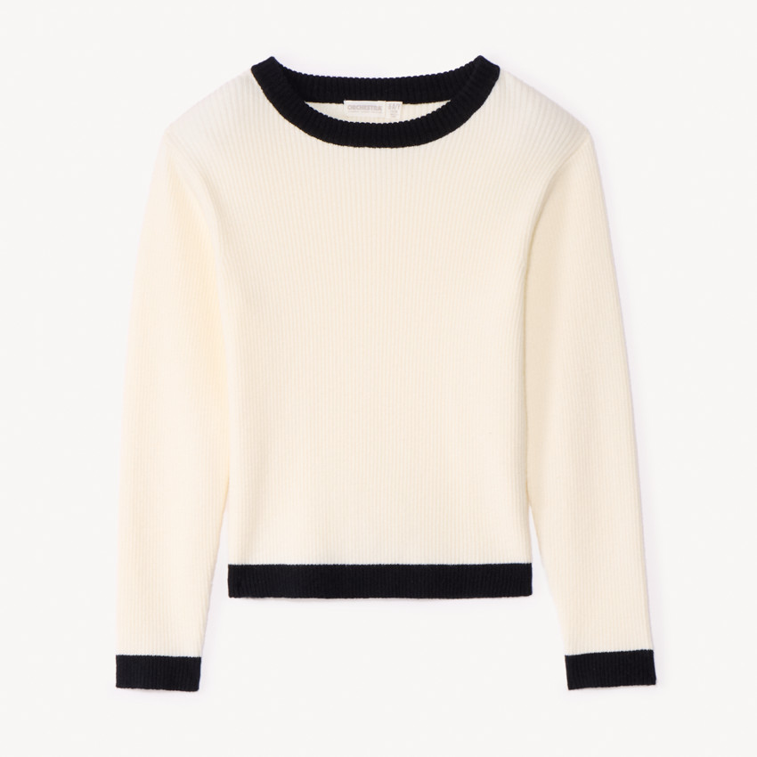 Pull manches longues en tricot côte à bords contrastants pour fille  