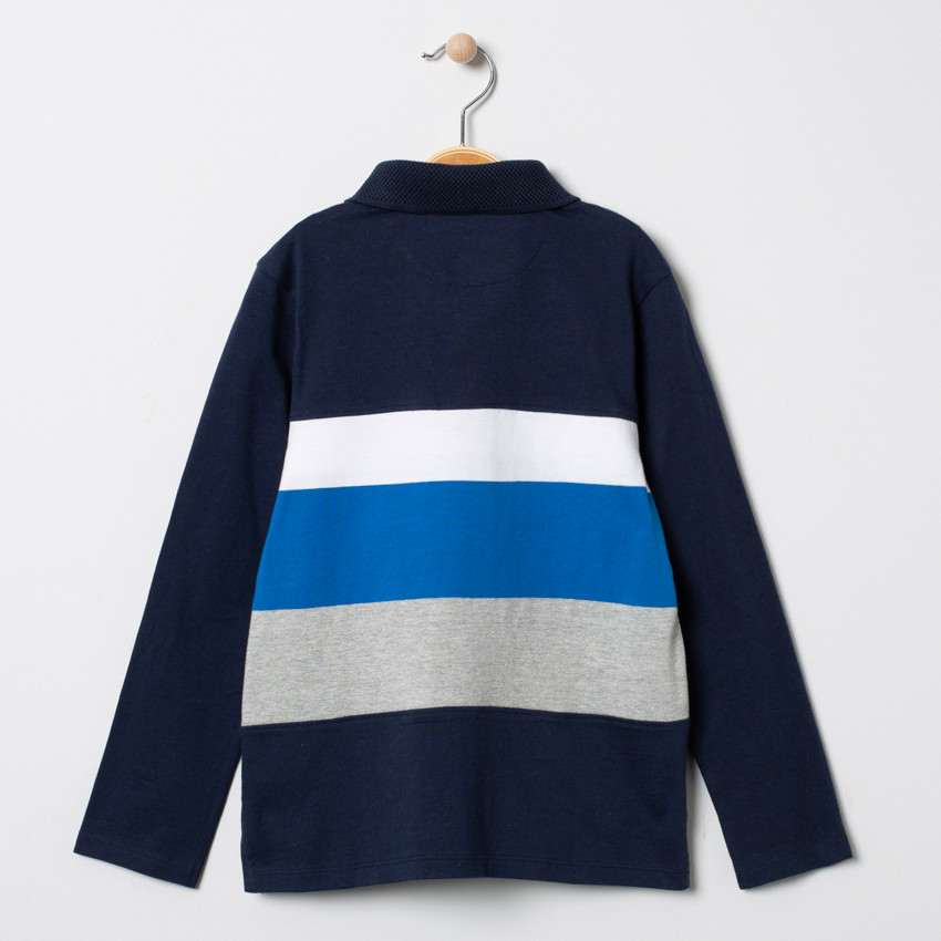 Polo manches longues à bandes contrastées et col texturé 