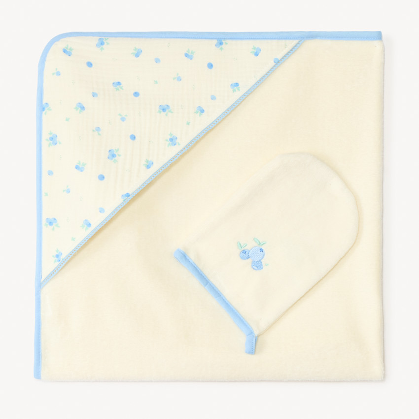 Σετ μπάνιου σφουγγάρια 2 τεμαχίων με σχέδιο μύρτιλλων για κορίτσι μωρού. 