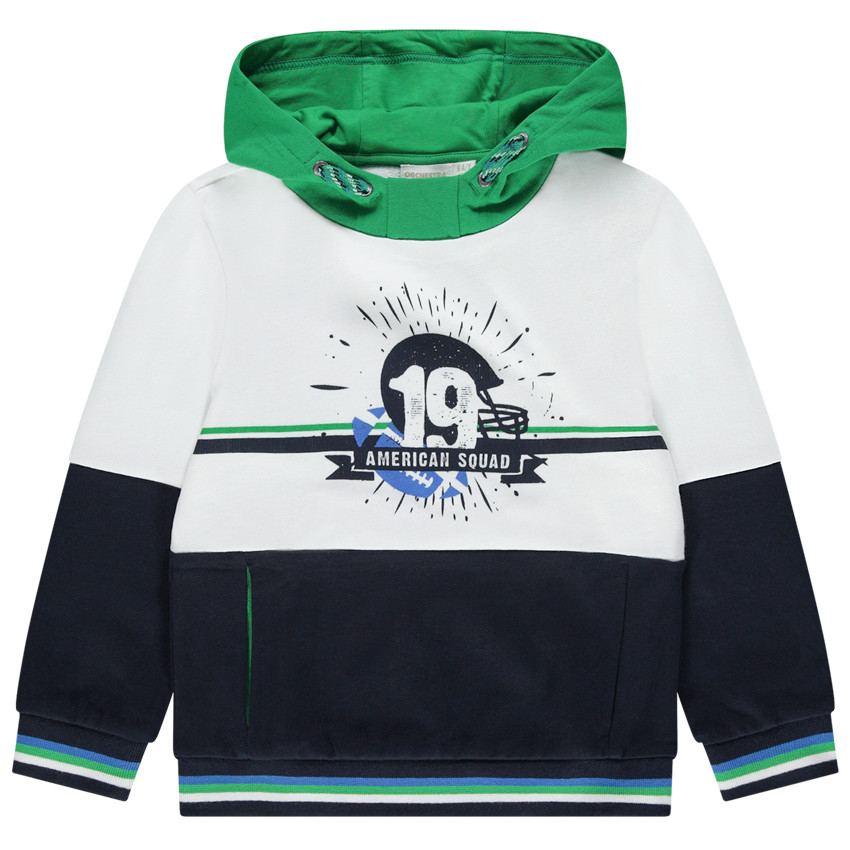 Φανελένιο φούτερ με κουκούλα, τυπωμένη φράση και τσέπες 