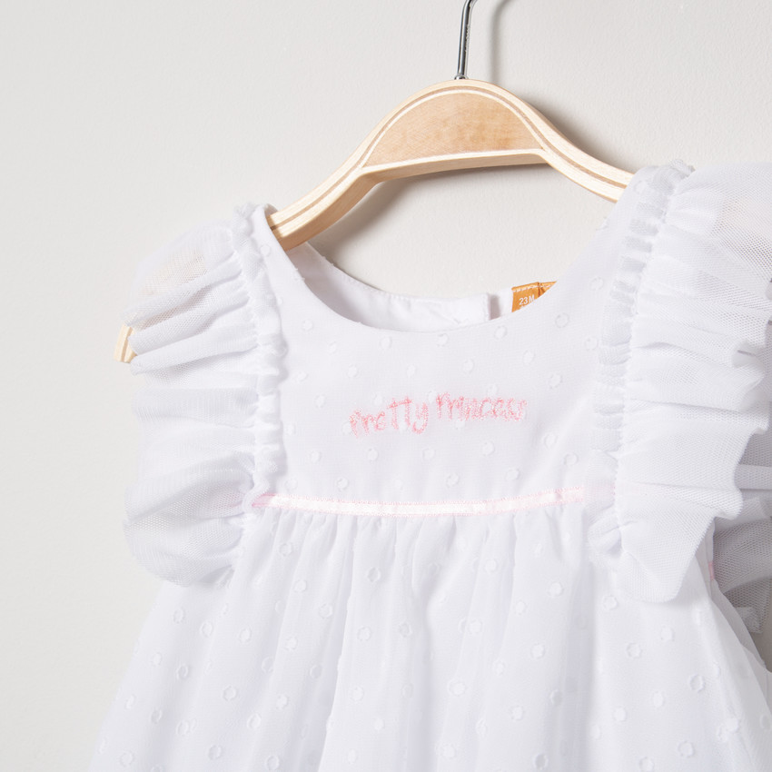 Φόρεμα με ενσωματωμένο φορμάκι για ειδικές περιστάσεις από τούλι με πουά μοτίβο σε ελαφρώς διαφορετικό τόνο 