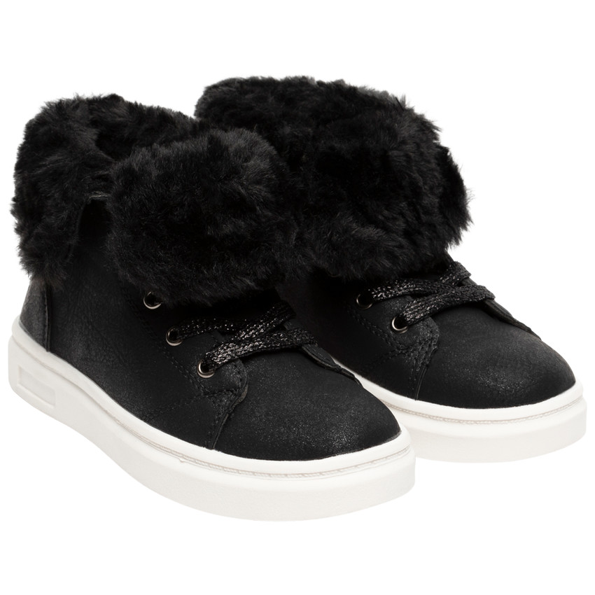 Μποτάκια μαύρα με ψεύτικη γούνα για κορίτσι 