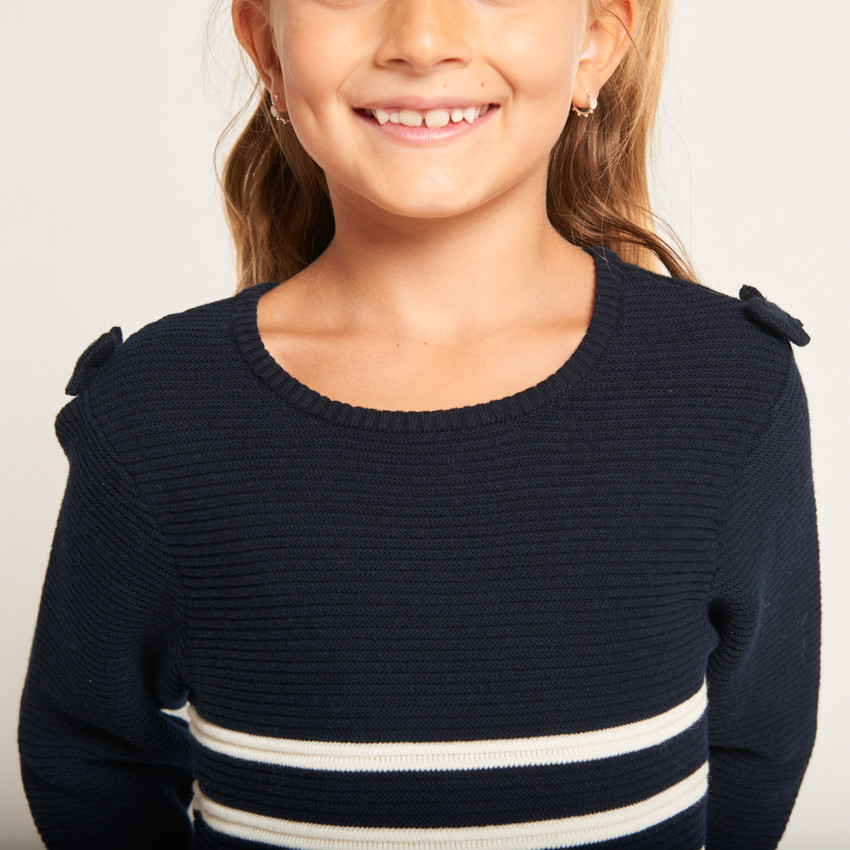 Φόρεμα πλεκτό με εφέ marinière και φιόγκους στους ώμους για κορίτσι 