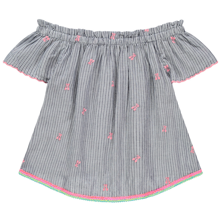 Φαρδιά μπλούζα με ρίγες και κεντητές κερασιές 