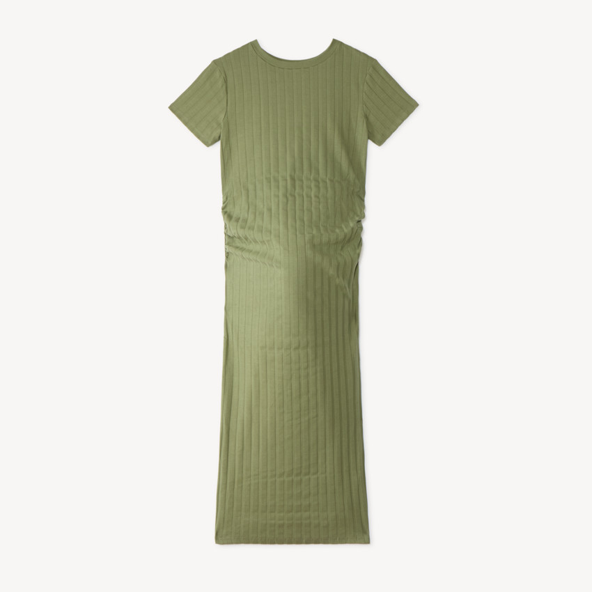 Robe longue manches courtes en maille côtelée pour femme enceinte 