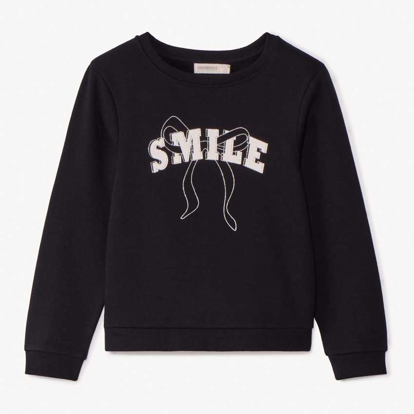 Φούτερ molleton μονόχρωμο με φαντεζί σχέδιο και glitter για κορίτσι 