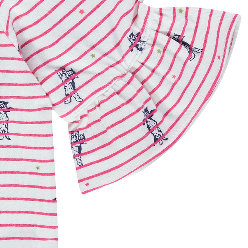 Ριγέ φόρεμα με βολάν στα μανίκια και μικρό ραμμένο φιόγκο 