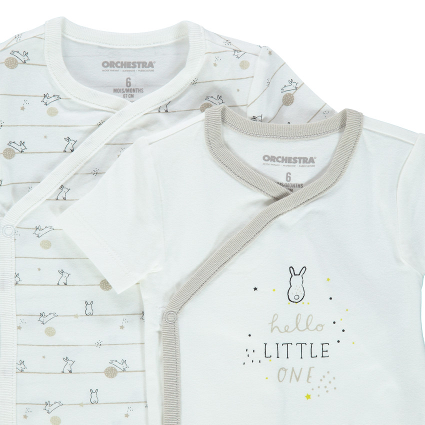 Σετ 2 κοντομάνικα κορμάκια από ζέρσεϊ με διακοσμητική στάμπα 