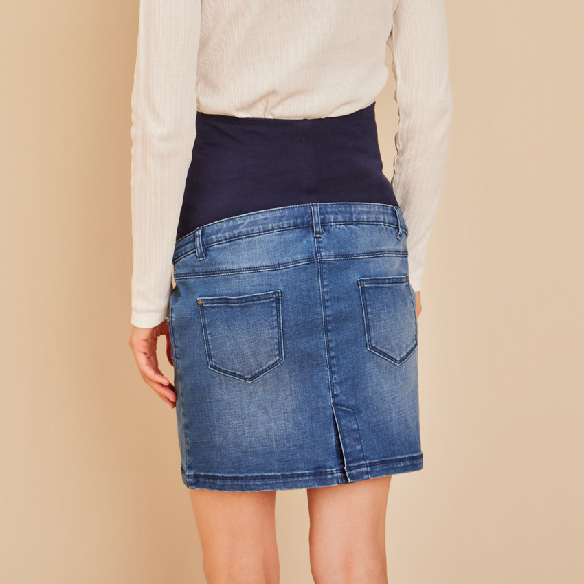 Φούστα jean εγκυμοσύνης με ψηλό κορδέλα 