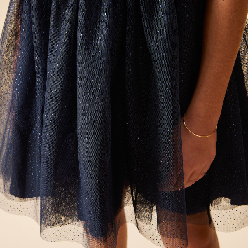 Γιορτινή φόρεμα με κοντά μανίκια από τούλι με glitter για κορίτσι 