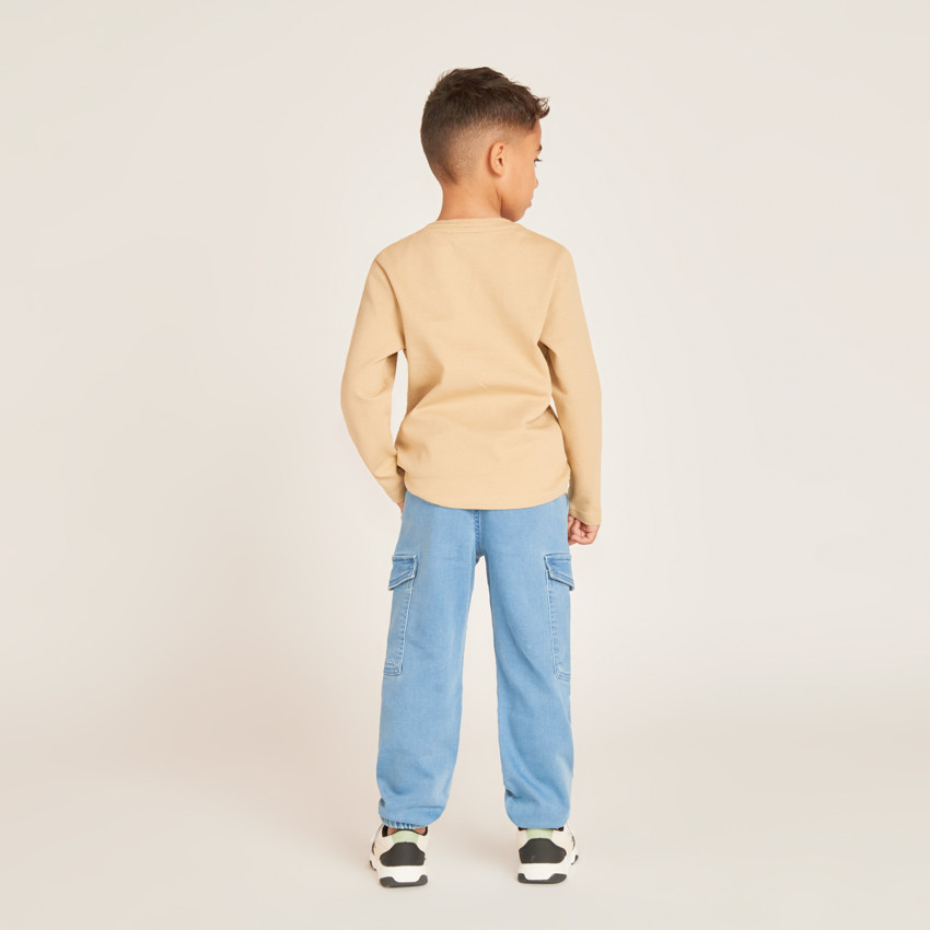 T-shirt à manches longues uni avec col tunisien pour garçon 