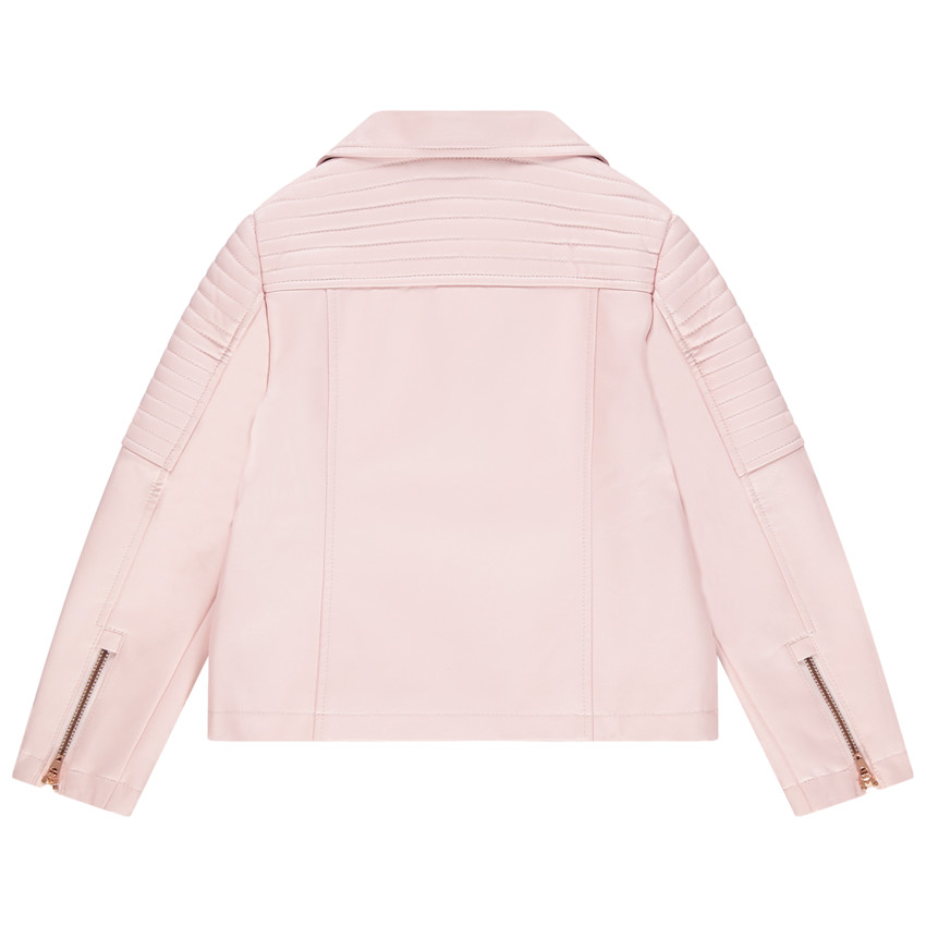 Ροζ τζάκετ perfecto από συνθετικό δέρμα με τσέπες και φερμουάρ 