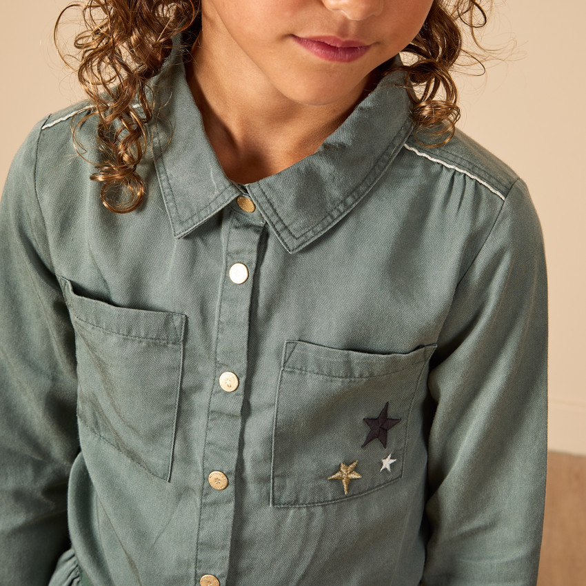 Φόρεμα μακρυμάνικο στυλ πουκαμίσου με ζώνη για κορίτσι 