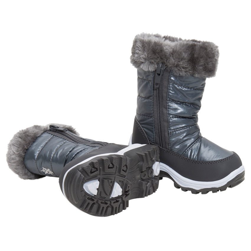 Ασημί μποτάκια après-ski με γούνινη επένδυση στο άνοιγμα, μεγέθη 24 έως 27 