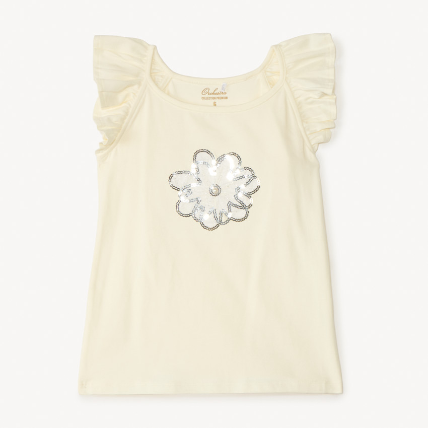 Τοπ με φανταστικά μανίκια και λουλούδια από παγιέτες για κορίτσι 