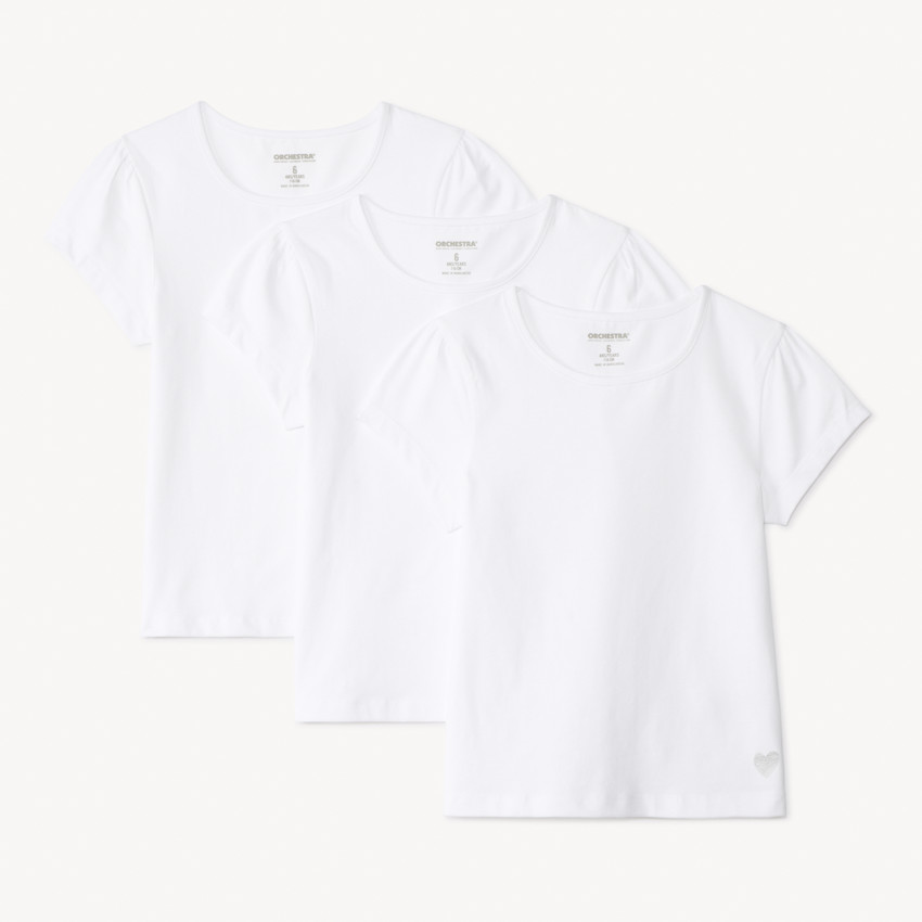 Σετ 3 μονόχρωμα κοντομάνικα μπλουζάκια jersey με foil print ασημί καρδιά για κορίτσι 