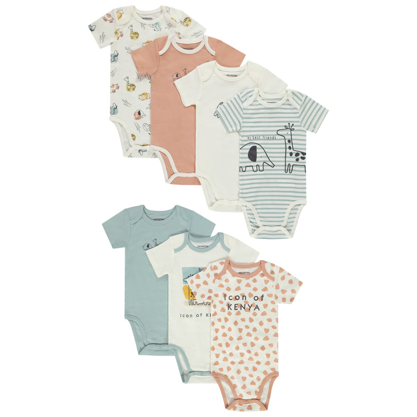 Σετ από 7 κοντομάνικα σώματα με σχέδιο σαφάρι για μωρό αγόρι 