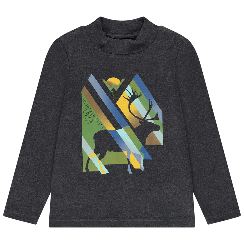 Sous-pull en jersey col cheminée en jersey avec print pour garçon Main Sous-pull en jersey col cheminée en jersey avec print pour garçon