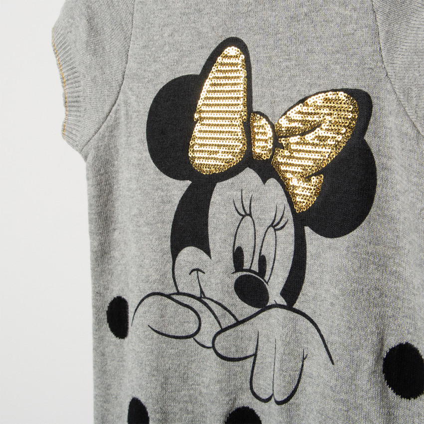 Πλεκτό κοντομάνικο φόρεμα με στάμπα τη Μίνι της Disney και χρυσαφί φιόγκο 