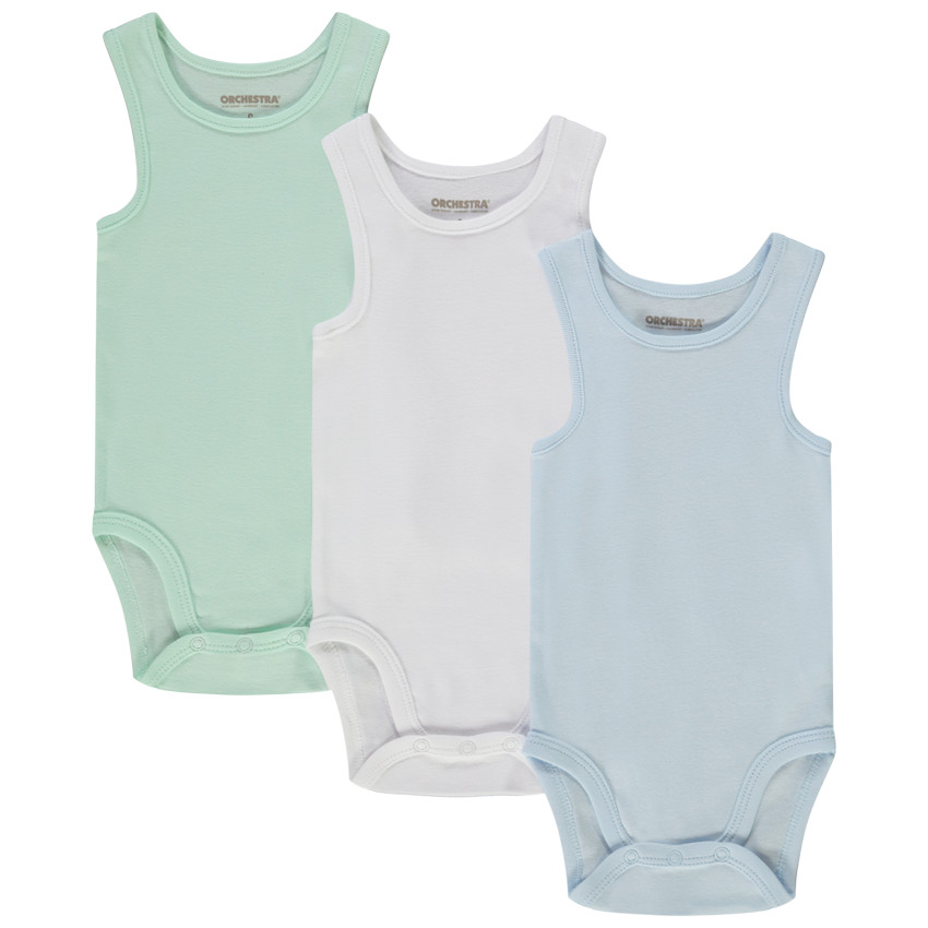 Σετ από 3 αμάνικα κορμάκια μονόχρωμα για bebe αγόρι 