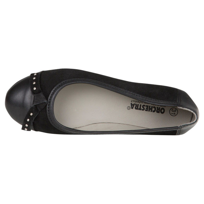 Ballerines noires en cuir avec noeud et rivets 