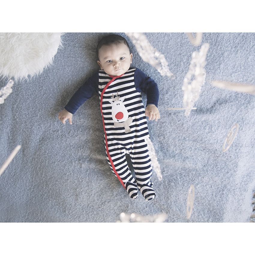 Πιτζάμα βελουτέ ριγέ με πνεύμα Χριστουγέννων για μωρό αγόρι 