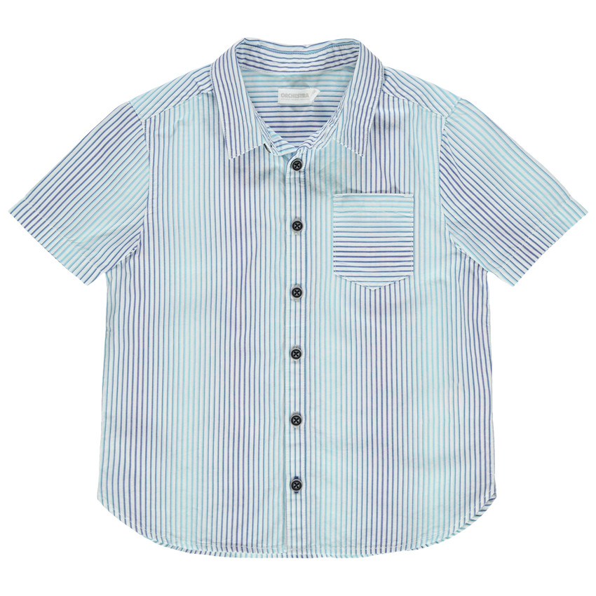 Πουκάμισο κοντομάνικο  με κάθετες ρίγες και τσέπη 