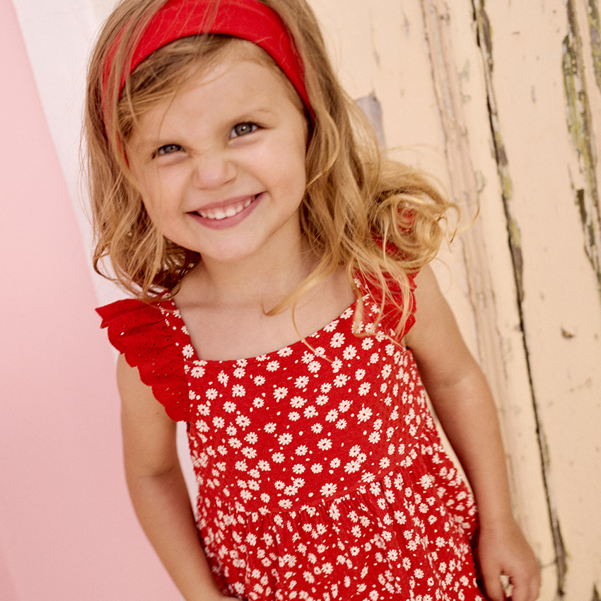 Φόρεμα με κοντά μανίκια και print σε maille cloquée για bebe κορίτσι 