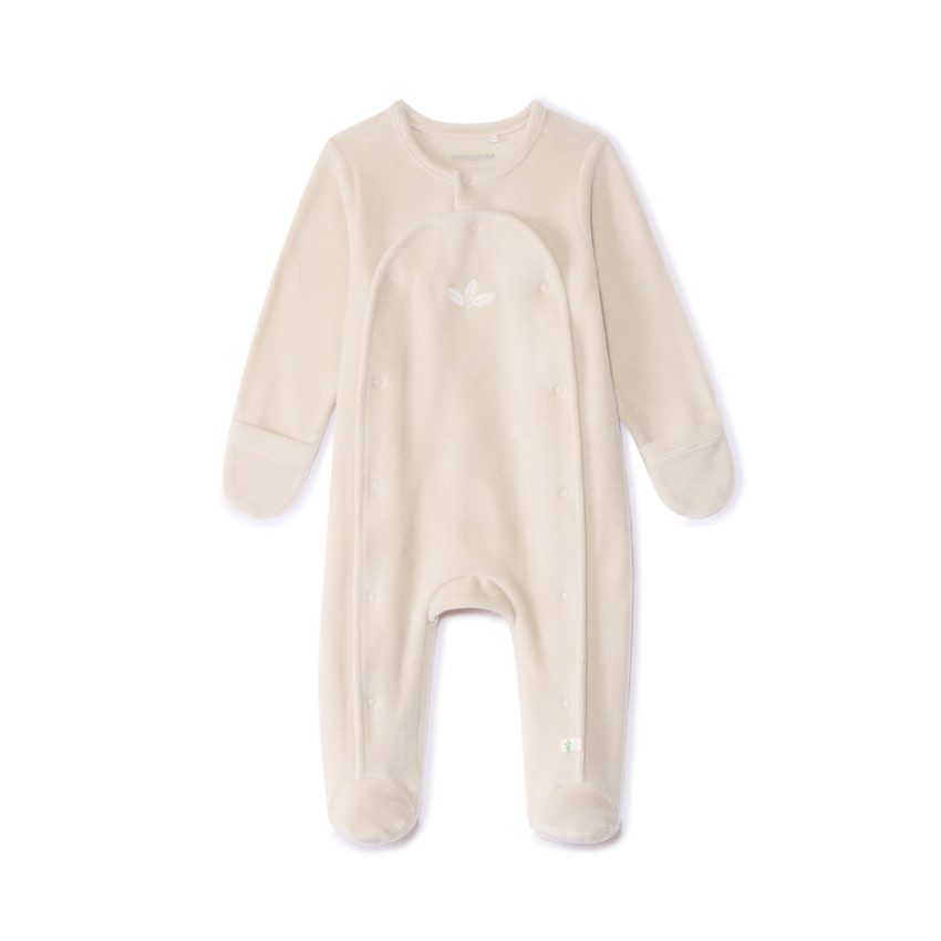 Φορμάκι βελουτέ μονόχρωμο με κέντημα φύλλα για μωρό 