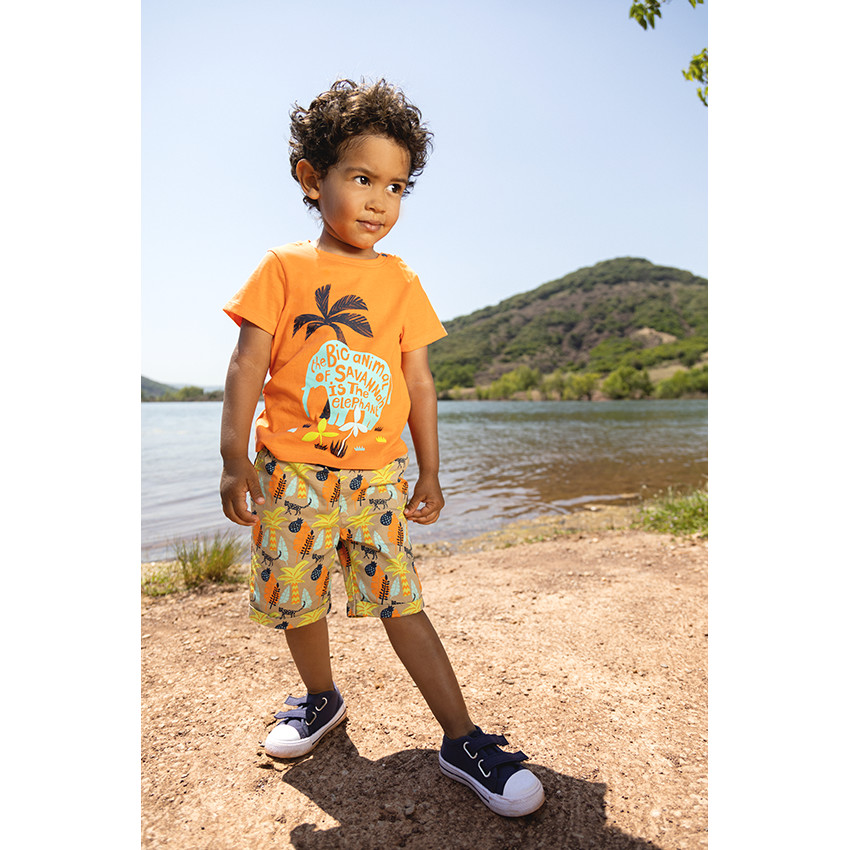 T-shirt manches courtes print éléphant/palmier pour bébé garçon 