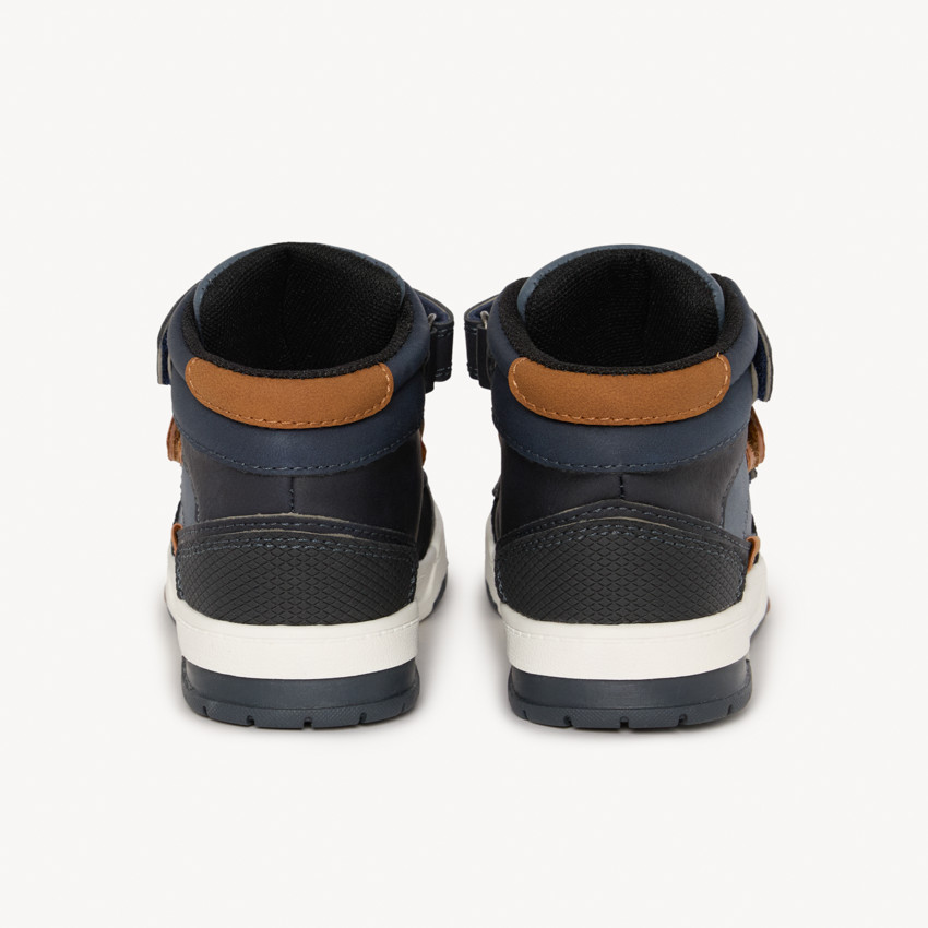 Μποτάκια μπλε σκούρο με μουσταρδί και τριπλά velcros αγόρι 