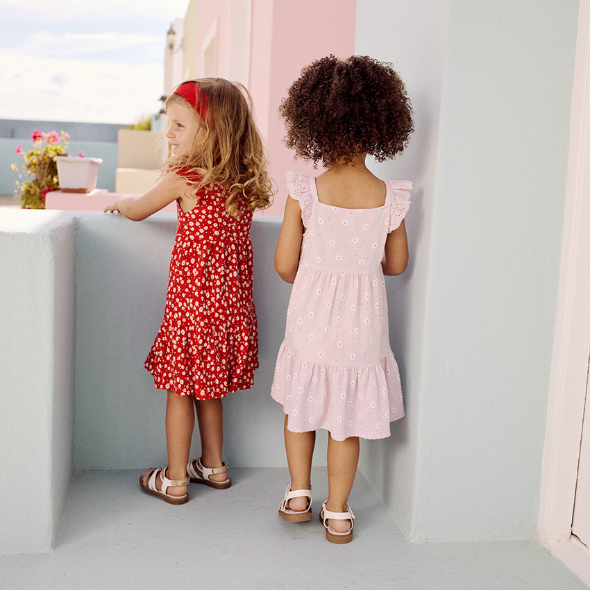 Φόρεμα με κοντά μανίκια και print σε maille cloquée για bebe κορίτσι 